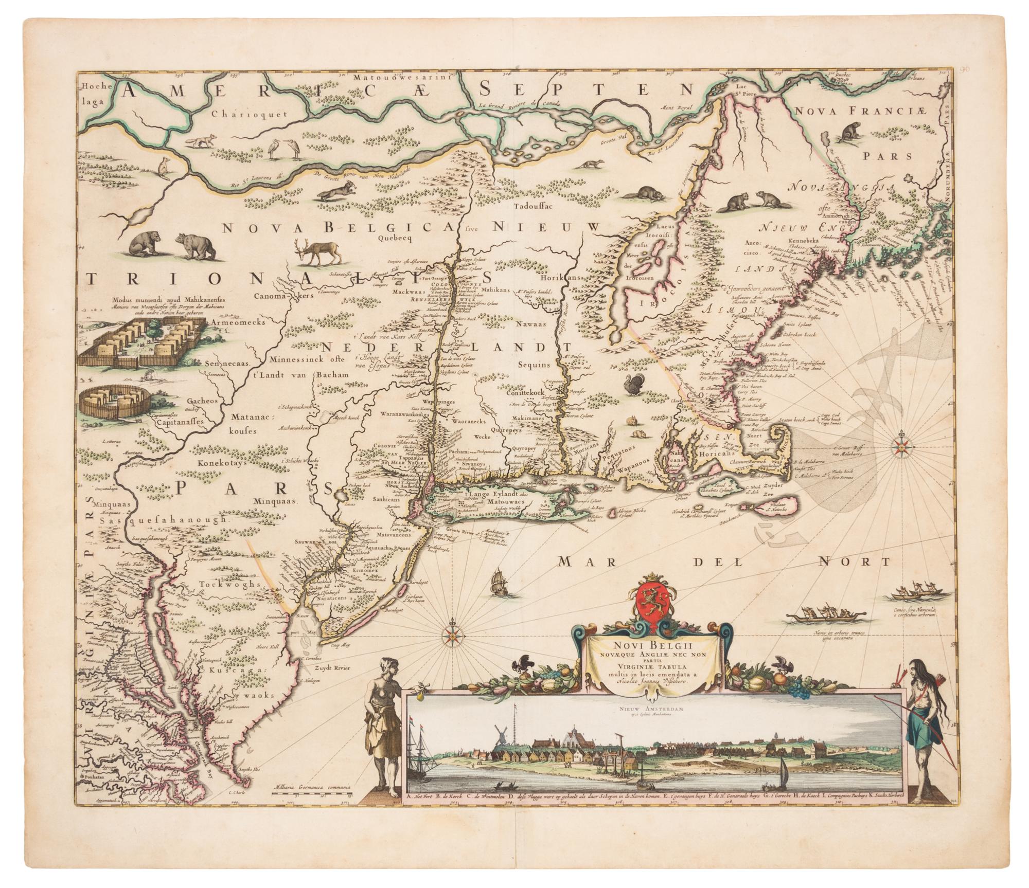VISSCHER, Nicolaus (1618-1709). Novi Belgii novaeque Angliae nec non partis Virginiae Tabula. [Amsterdam, ca 1656].