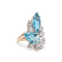 AQUAMARINE AND DIAMOND RING