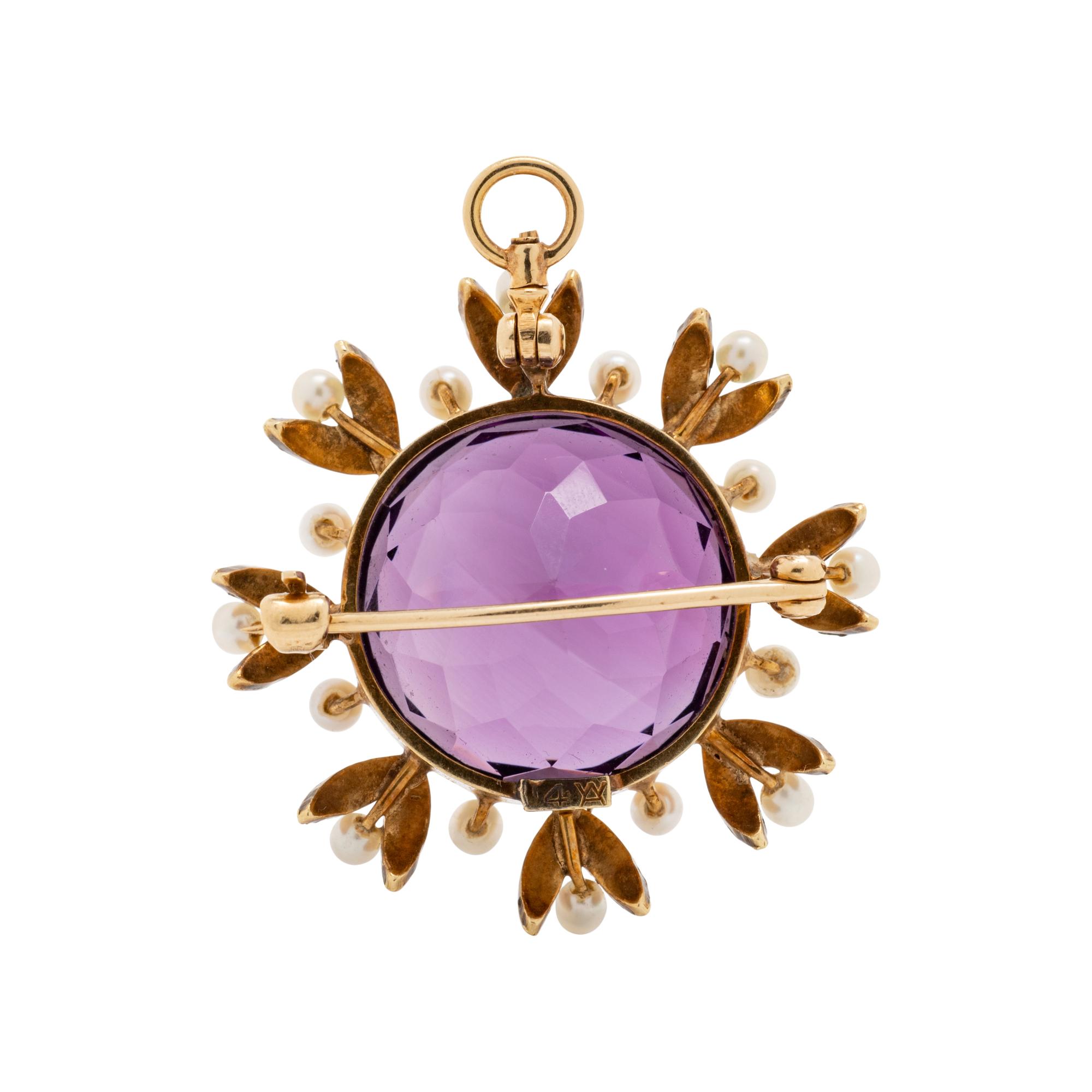 AMETHYST AND SEED PEARL PENDANT/BROOCH