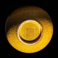 Two Chinese Monochrome Glazed Porcelain Wares, 19th-20th Century 晚清/民國 豇豆紅水呈及黃釉暗刻卷草紋賞瓶