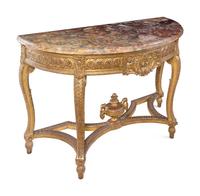 A Pair of Louis XVI Style Giltwood Marble-Top Console Tables