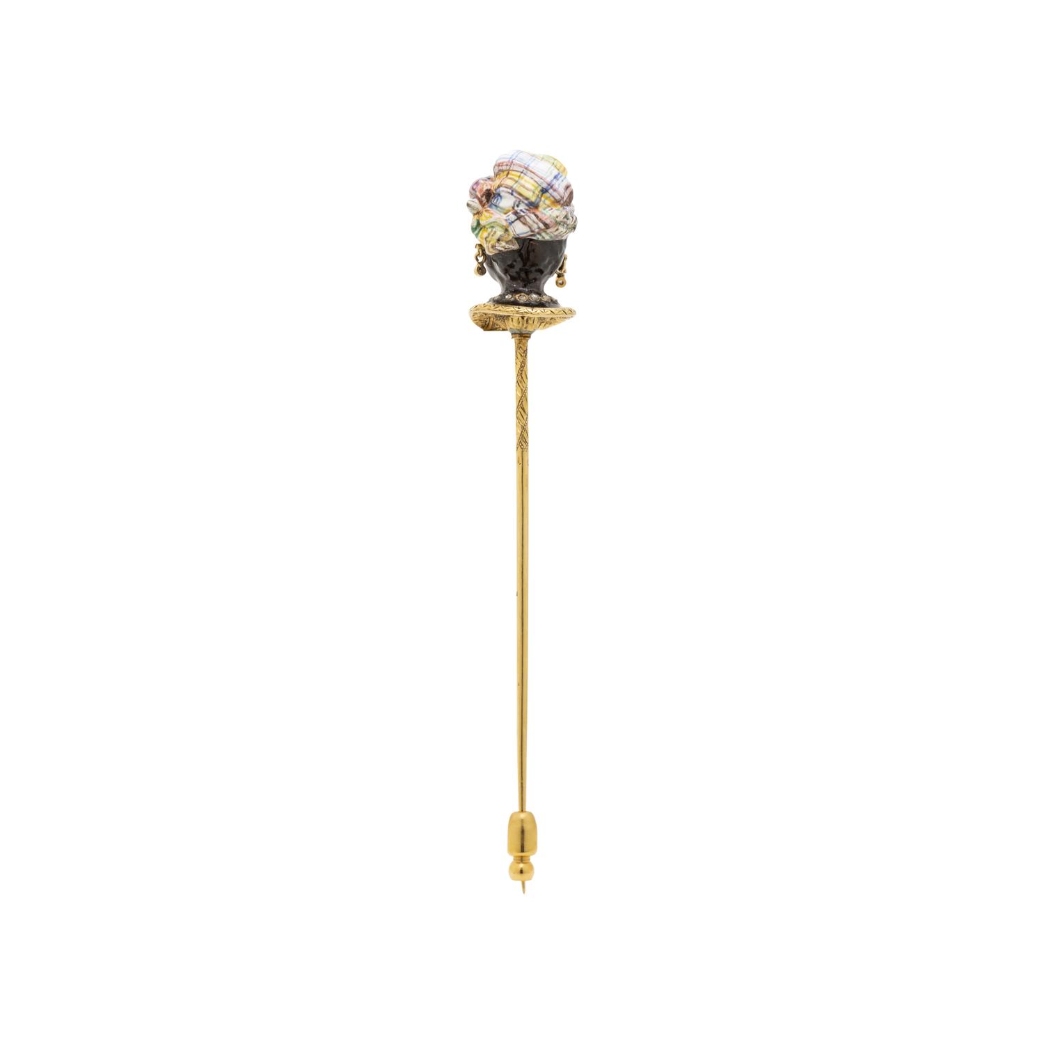 FRENCH, ENAMEL AND DIAMOND BLACKAMOOR STICK PIN