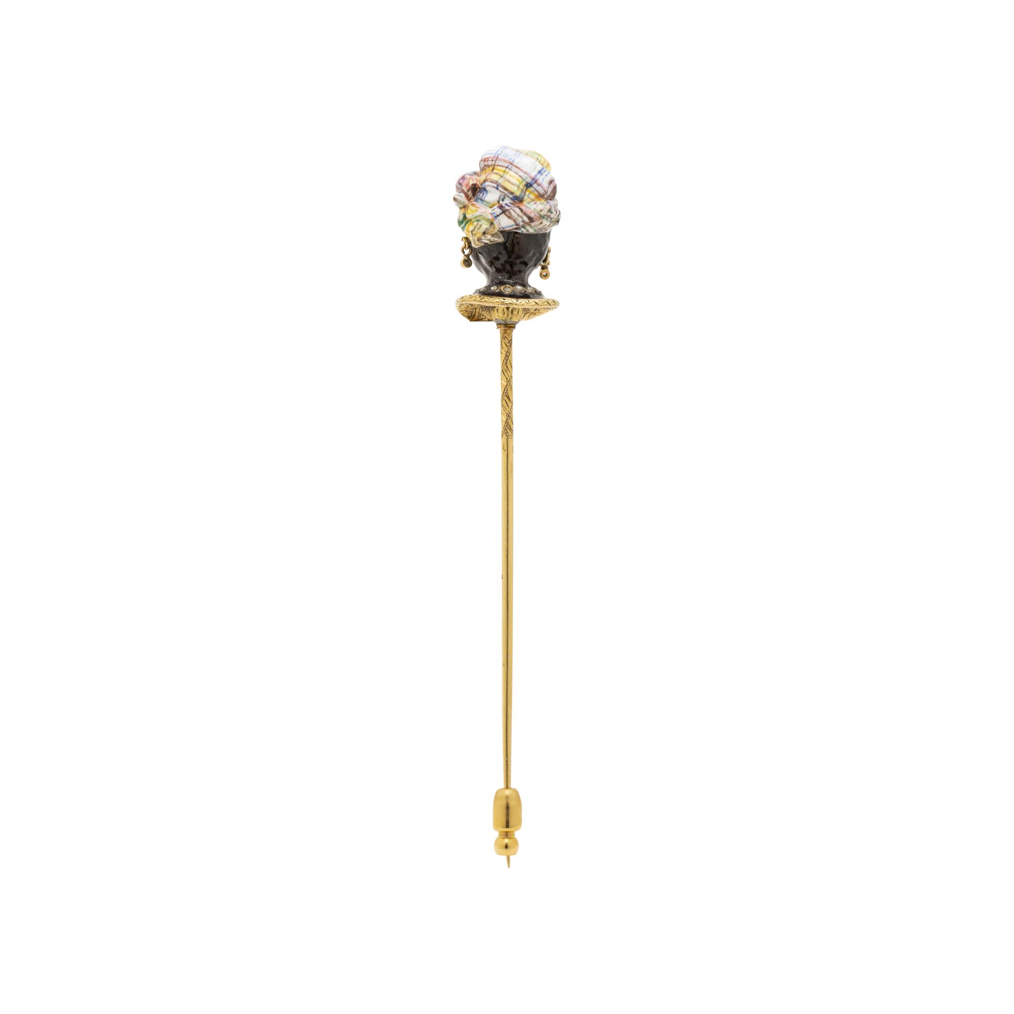 FRENCH, ENAMEL AND DIAMOND BLACKAMOOR STICK PIN