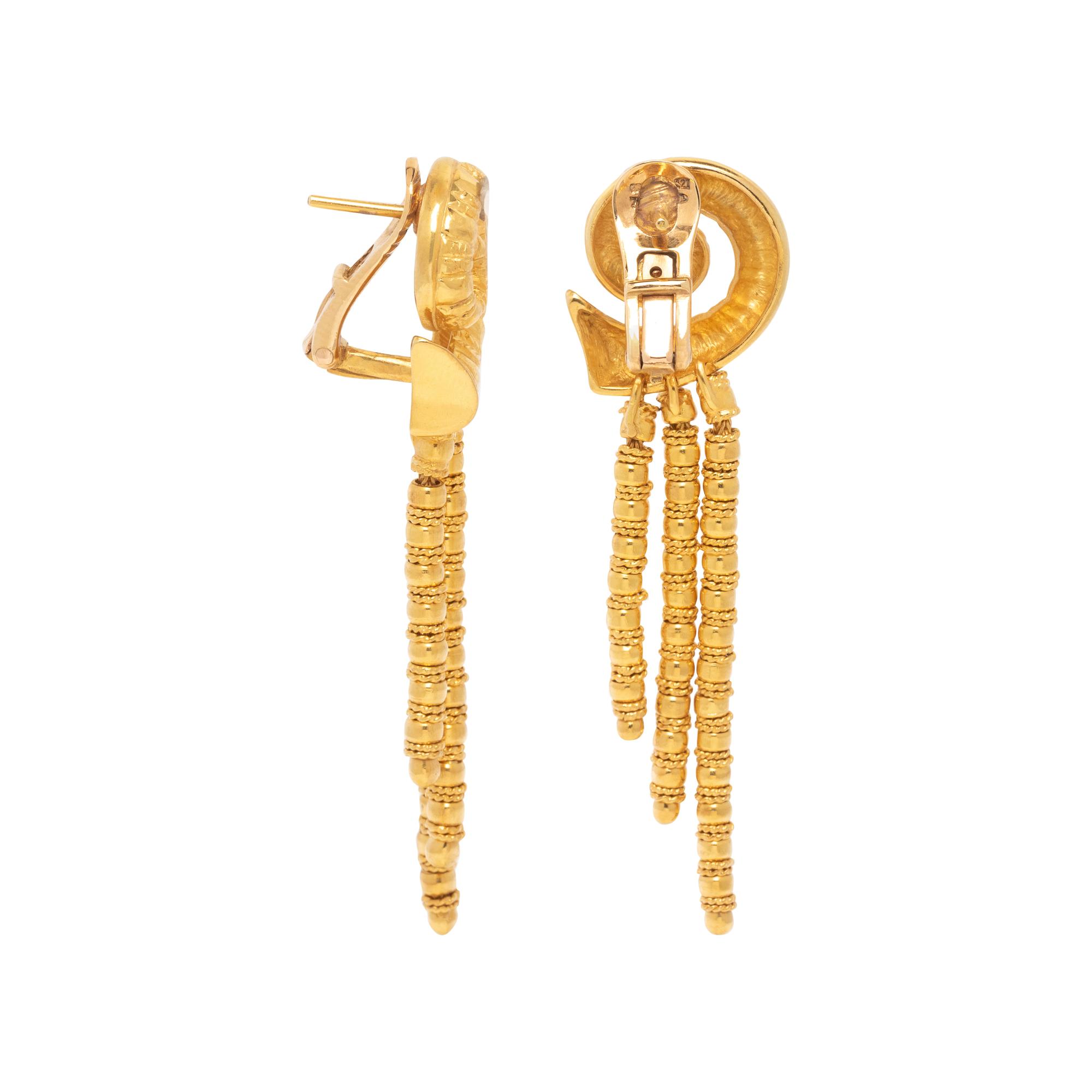 LALAOUNIS, YELLOW GOLD RAM'S HORNS CLIP EARRINGS
