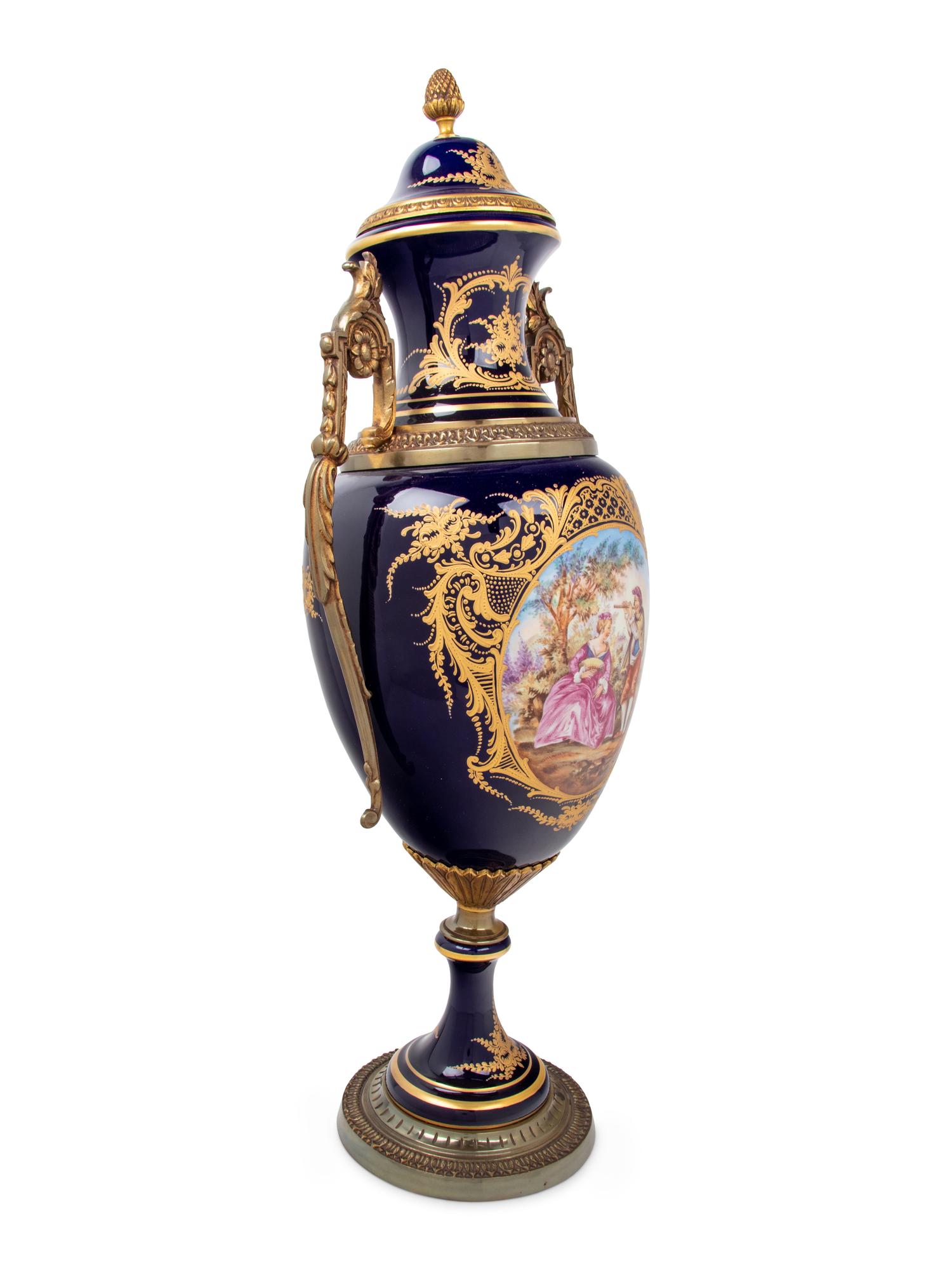 A Sèvres Style Gilt Bronze Mounted Porcelain Vase and Cover