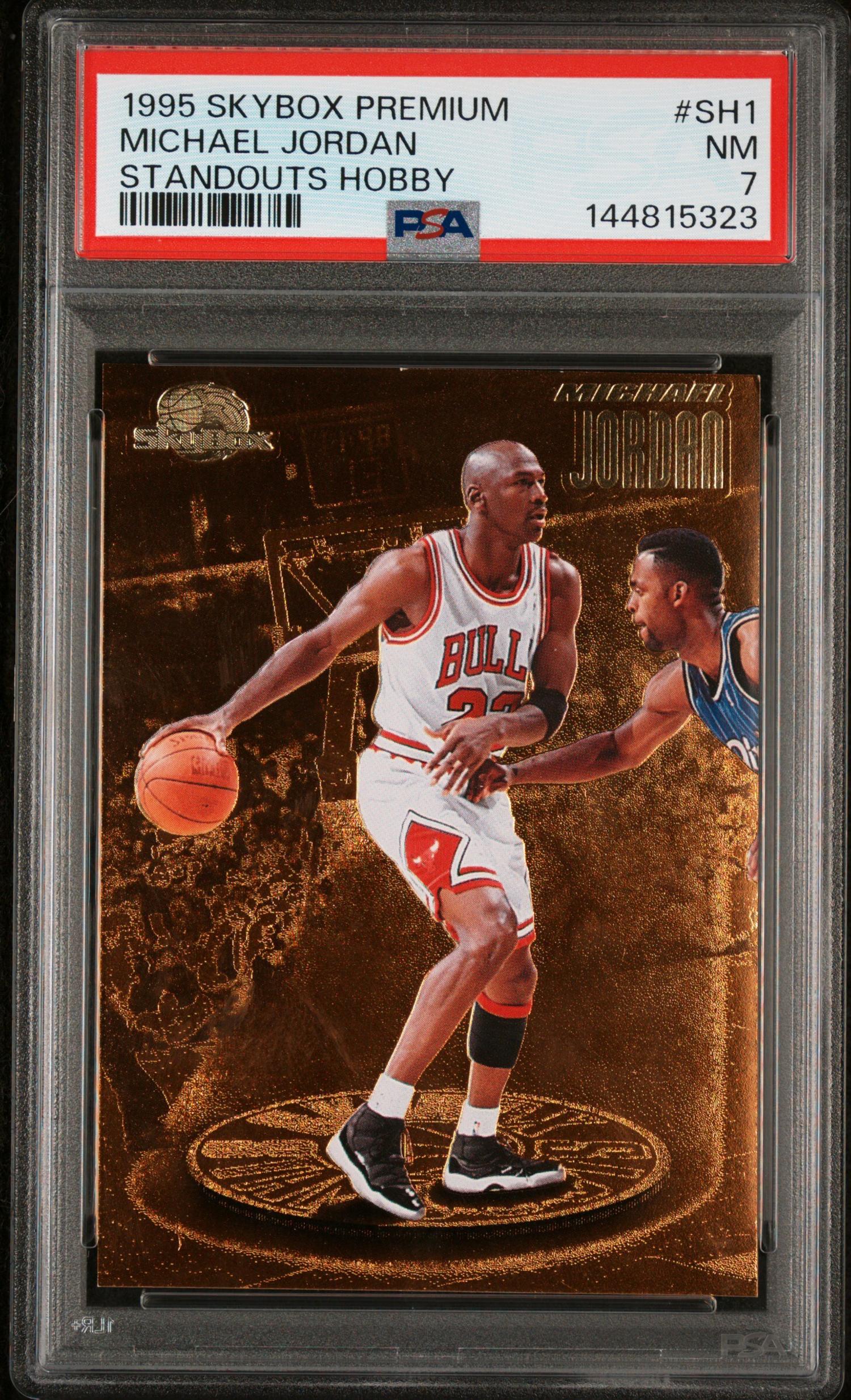 A 1995 Skybox Premium Michael Jordan Standouts Hobby Basketball Card No. SH1 (PSA 7 NM)