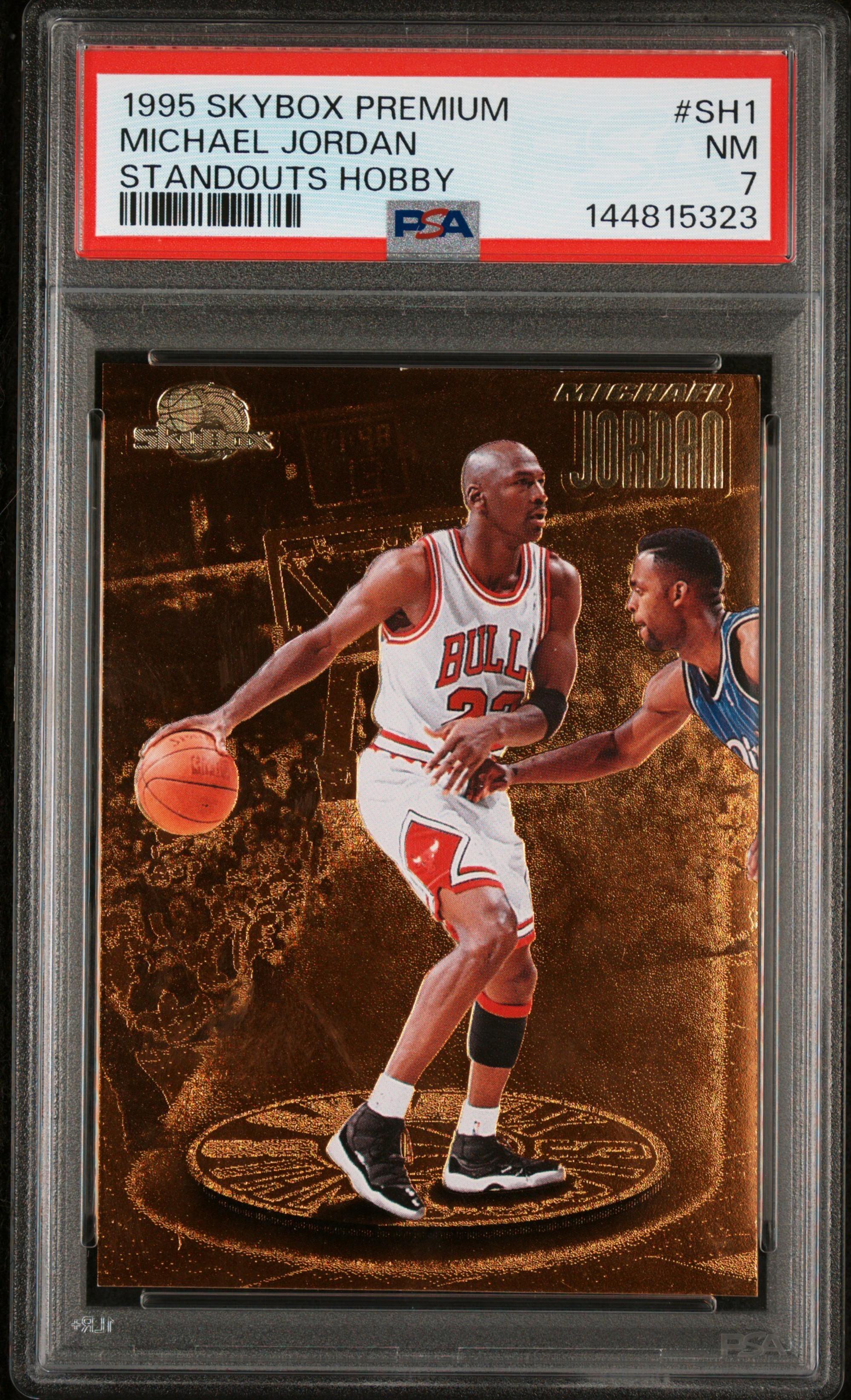 A 1995 Skybox Premium Michael Jordan Standouts Hobby Basketball Card No. SH1 (PSA 7 NM)