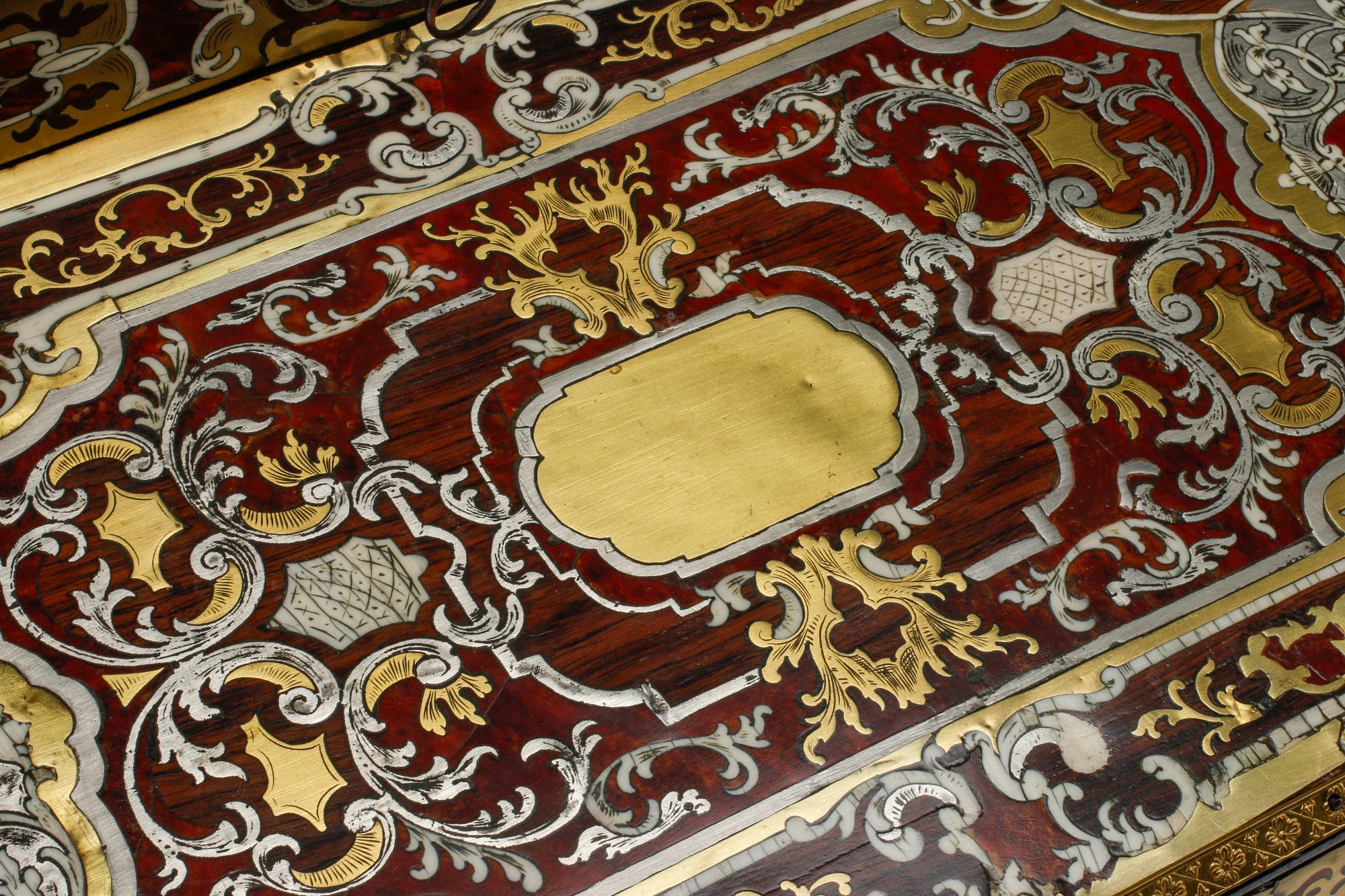 A French Brass and Pewter Inlaid Rosewood Writing Slope
