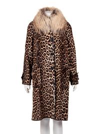 J. Mendel Leopard Print Cavallino Trench Coat with Fox Collar