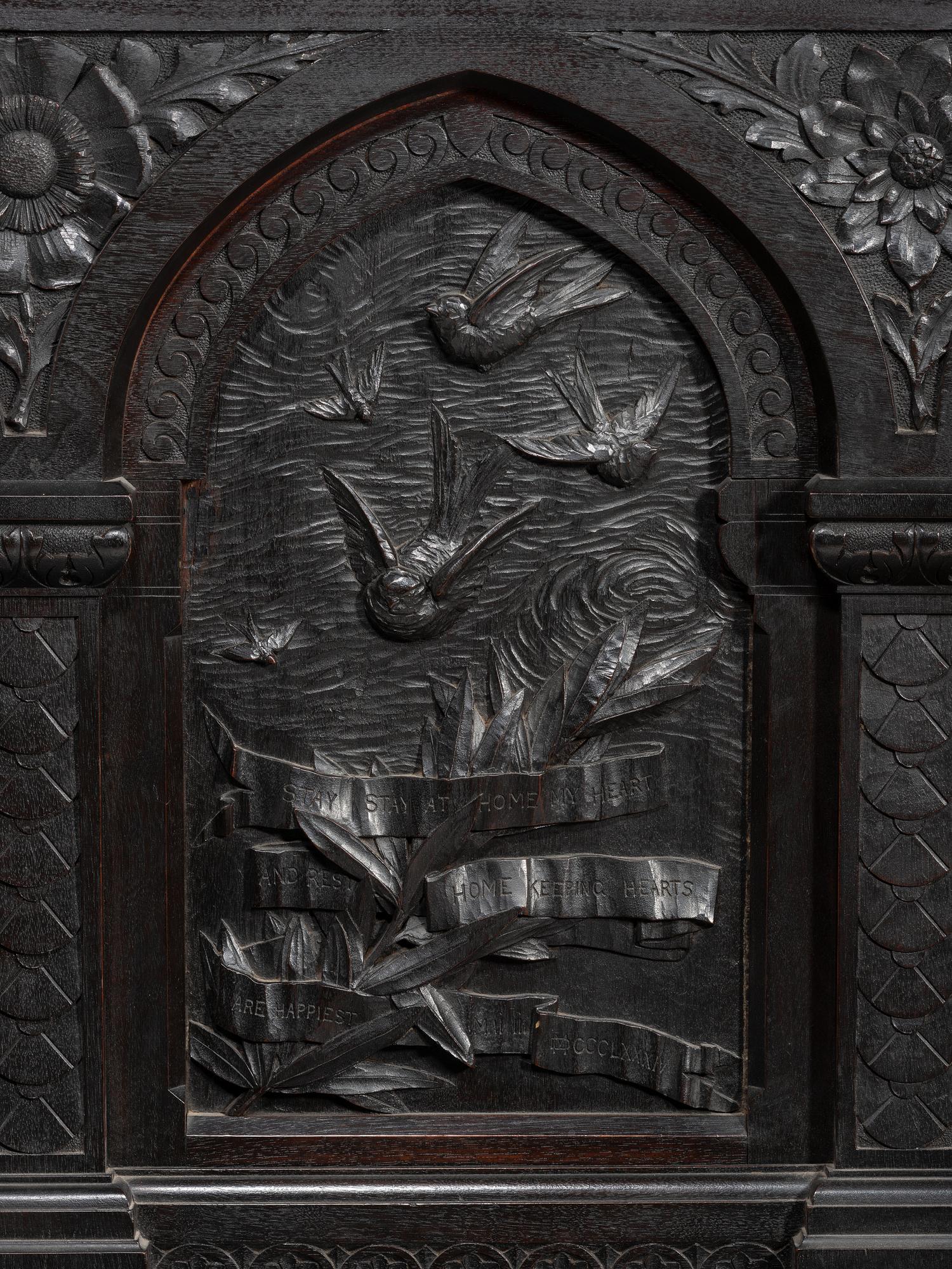 Cincinnati Art-Carved Bench with Inset Painted Panels, 1884