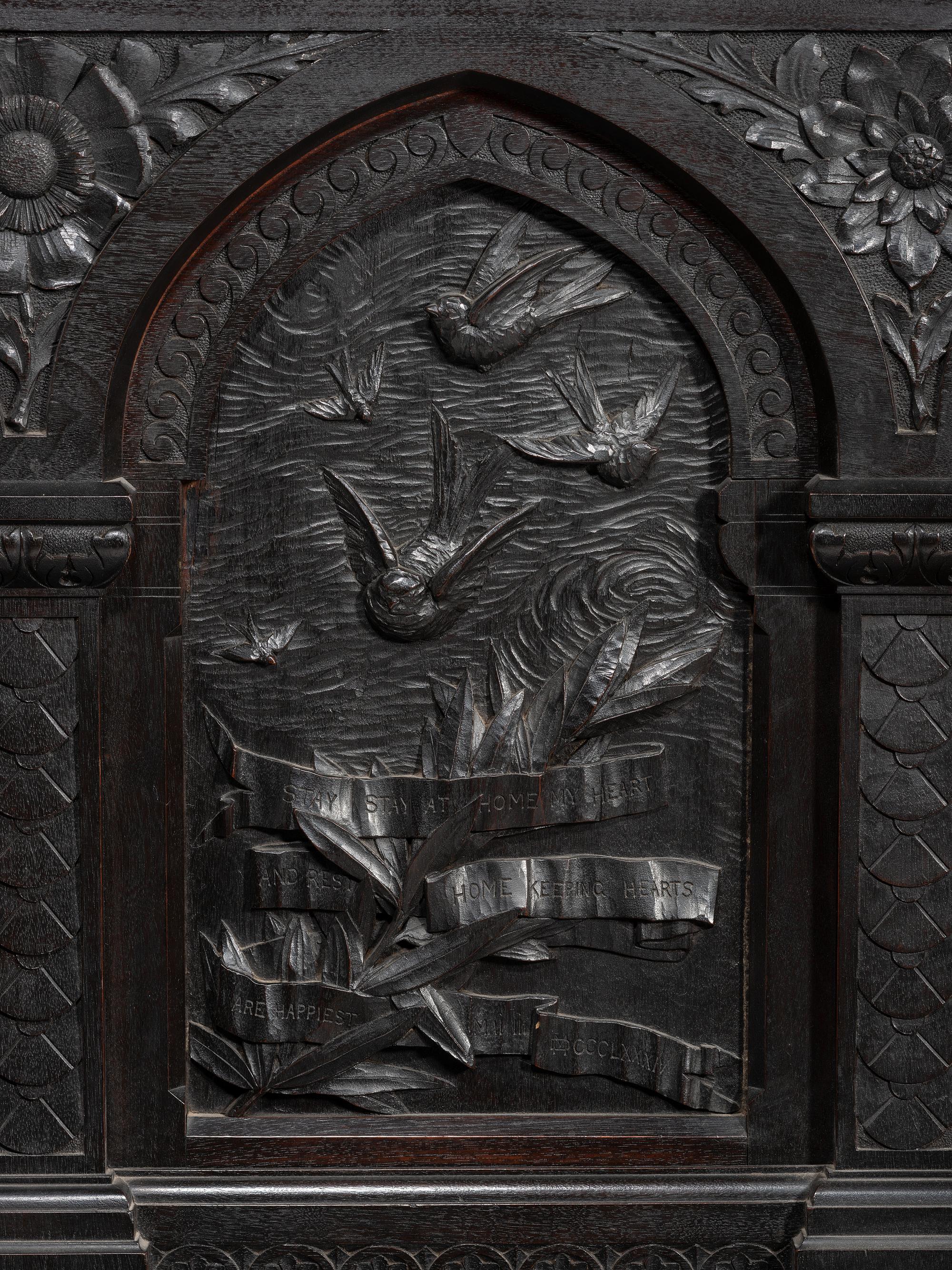 Cincinnati Art-Carved Bench with Inset Painted Panels, 1884