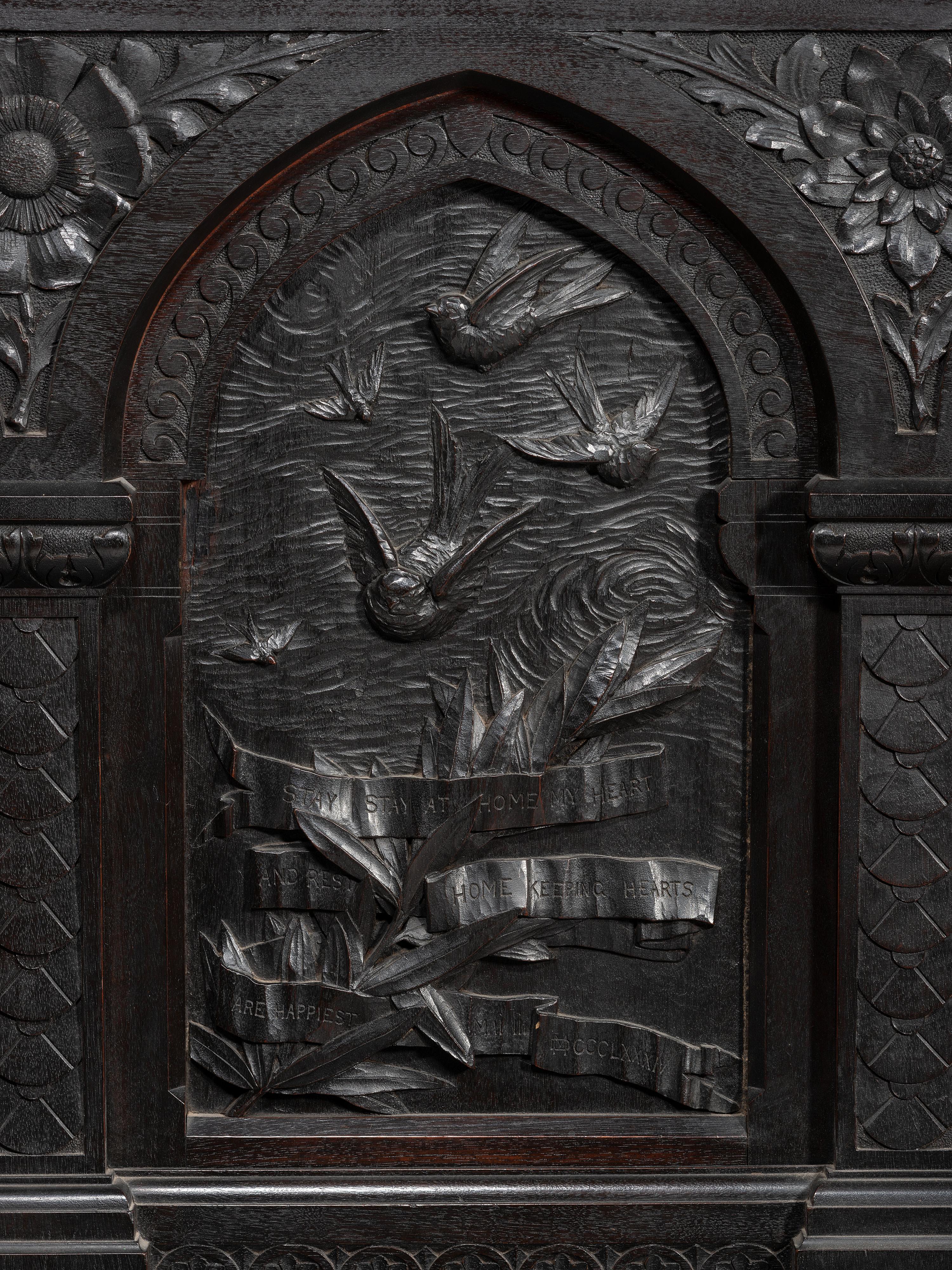 Cincinnati Art-Carved Bench with Inset Painted Panels, 1884
