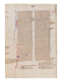 VIE DE SAINT DENIS ATELIER (active Paris, c. 1240-1260) Four leaves from a Bible, including one spectacular historiated initial ‘I’ of the Six Days of Creation and Christ Blessing, one historiated initial ‘D’ of David in Prayer, and one historiated initial D of Solomon with a rod, in Latin, illuminated manuscript on parchment [France, Paris, c. 1240-1260]