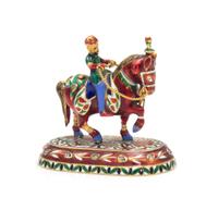 A Mughal Style Gold, Enamel and Gem Inset Figural Group, 20th Century, depicting a horse and rider, raised on an oval base worked in en