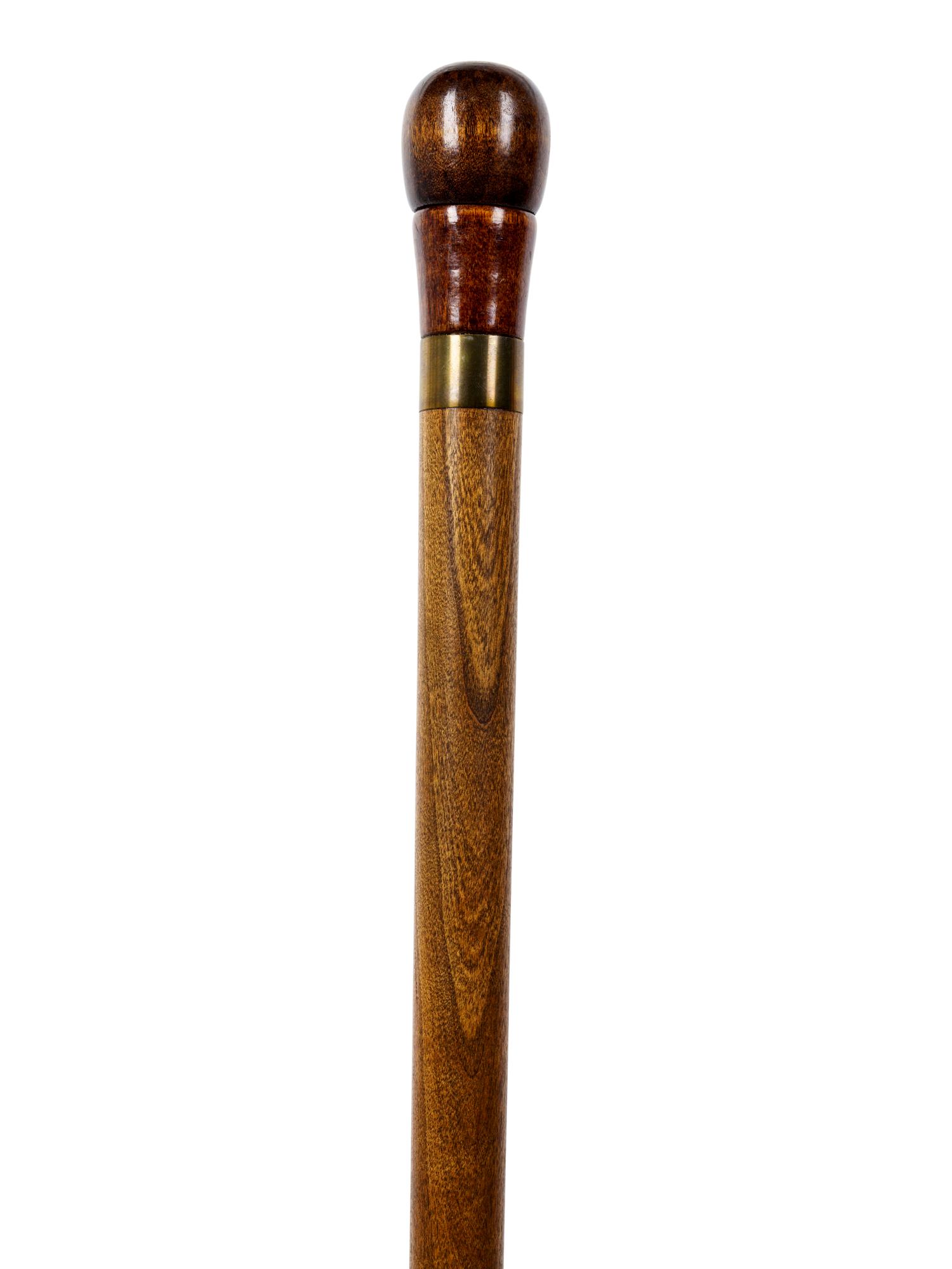 A Mother-of-Pearl Inlaid Carved Walnut Gambler ' System' Walking Stick