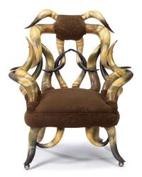 Longhorn arm chair attributed to wenzel friedrich (bohemian american 1827-1900), texas