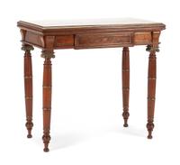 A French Bronze Mounted Mahogany and Marquetry Flip-Top Game Table Height 31 x width 33 3/4 x depth 18 inches. — 19TH CENTURY