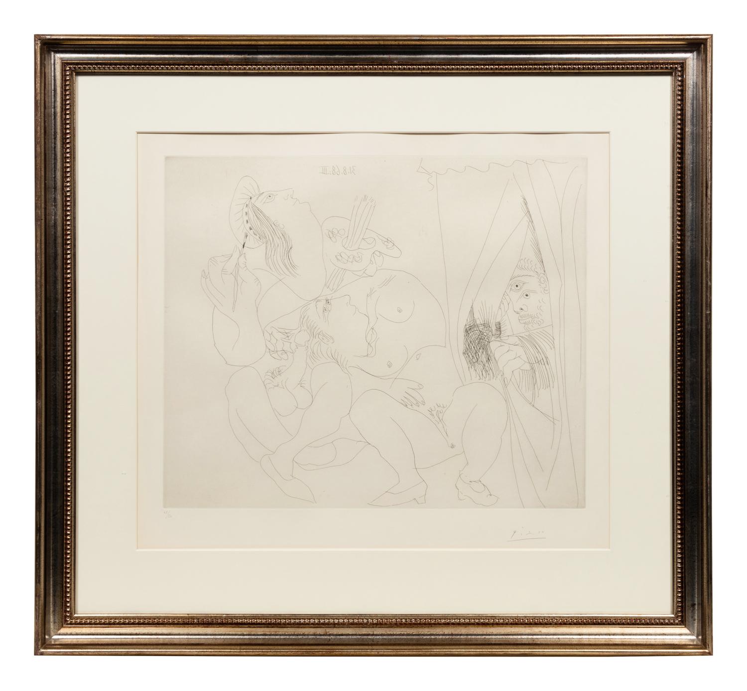 Raphaël et la Fornarina. V: Avec voyeur écartant le rideau (pl. 300 from the 347 Series)