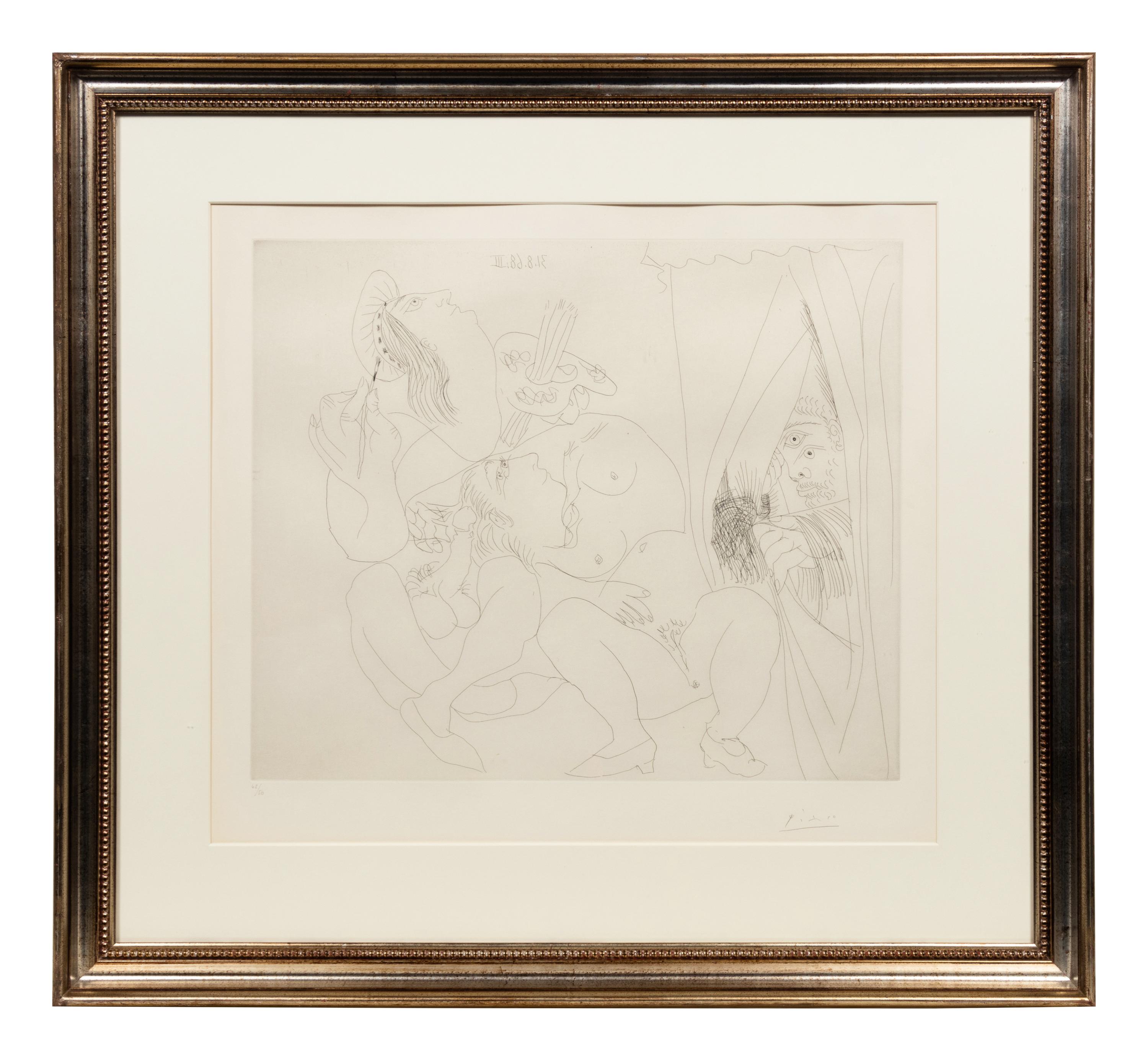 Raphaël et la Fornarina. V: Avec voyeur écartant le rideau (pl. 300 from the 347 Series)