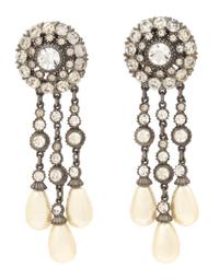 A Pair of Ben-Amun Rhinestone Drop Earclips, 3" x 1".