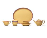 A Six Piece Wedgwood Yellow and Blue Jasperware Tea Service