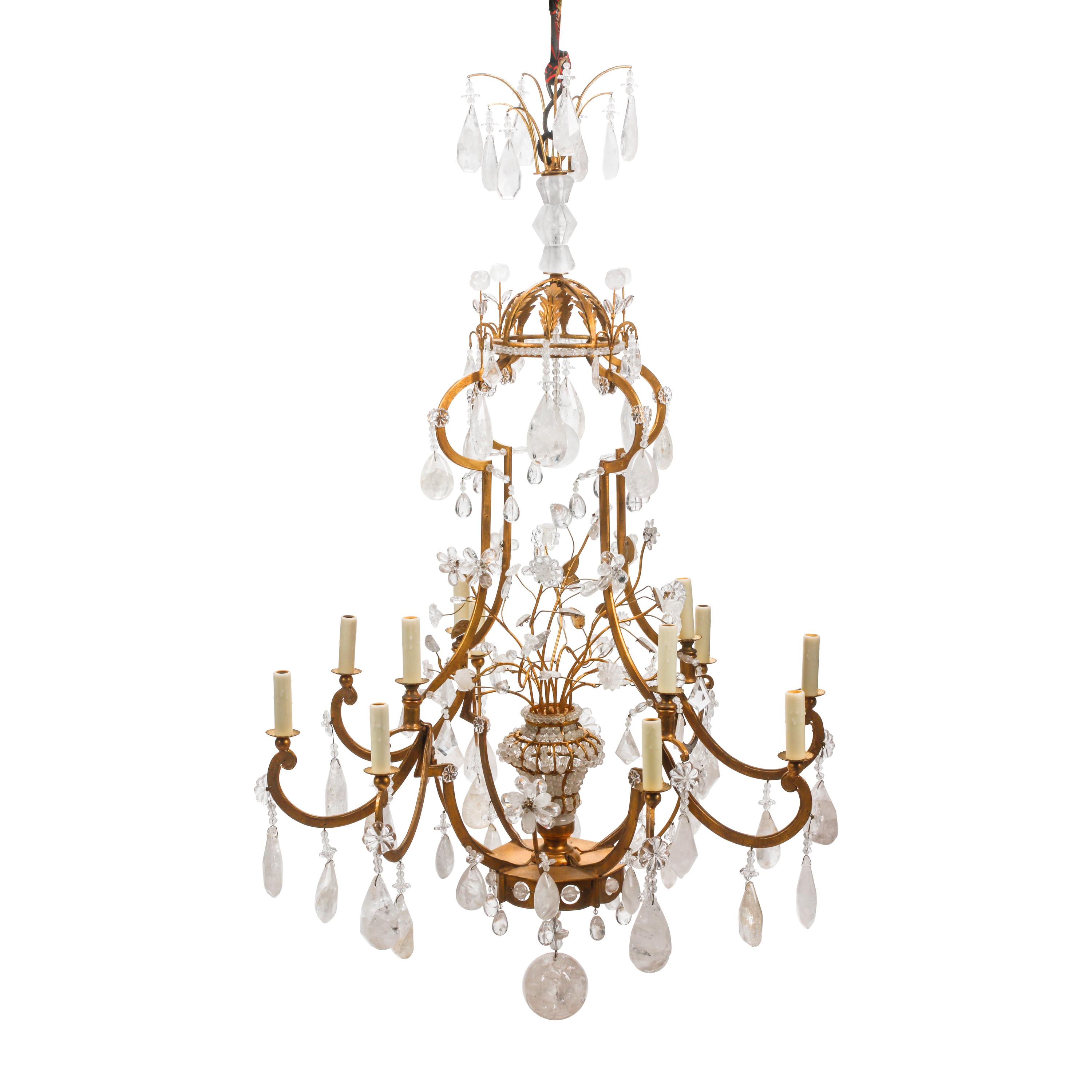 A Louis XV Style Gilt Metal and Rock Crystal Thirteen-Light Chandelier