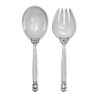 A Georg Jensen Acorn Silver Salad Serving Set