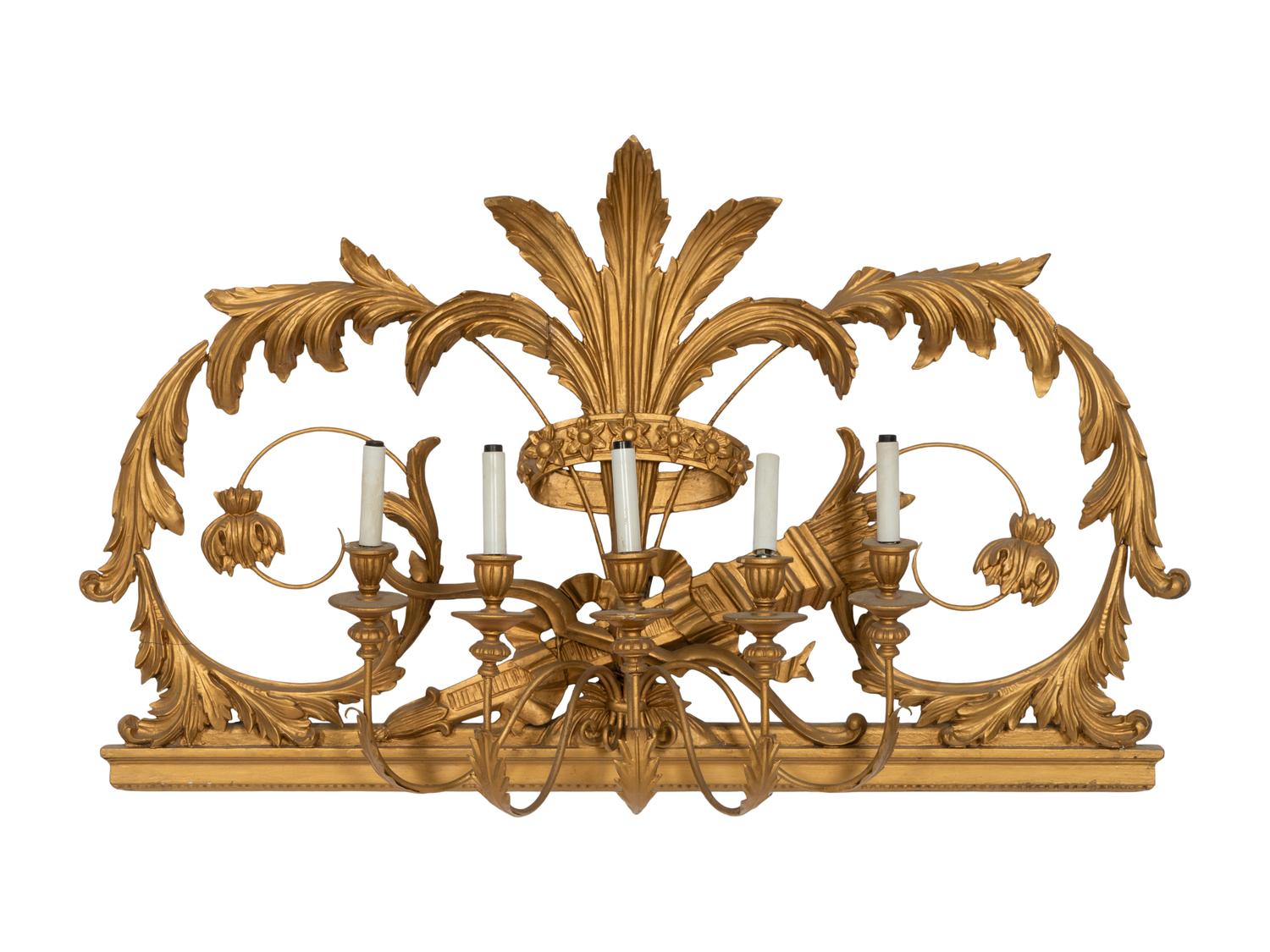 A Large Italian Neoclassical Giltwood and Gesso Five-Light Wall Sconce