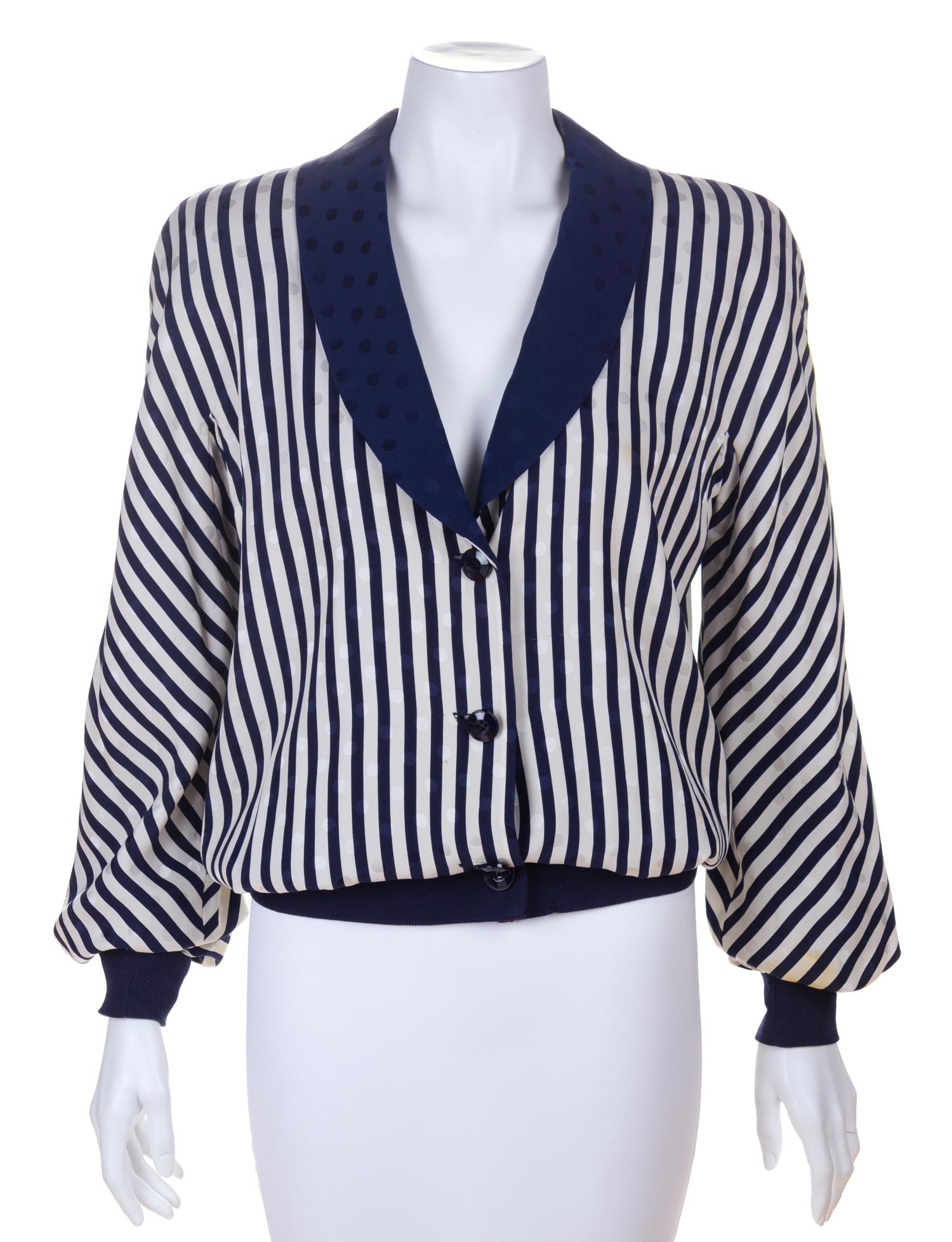 Valentino Navy and White Silk Jacquard Jacket, 1980-90s Size label: 8