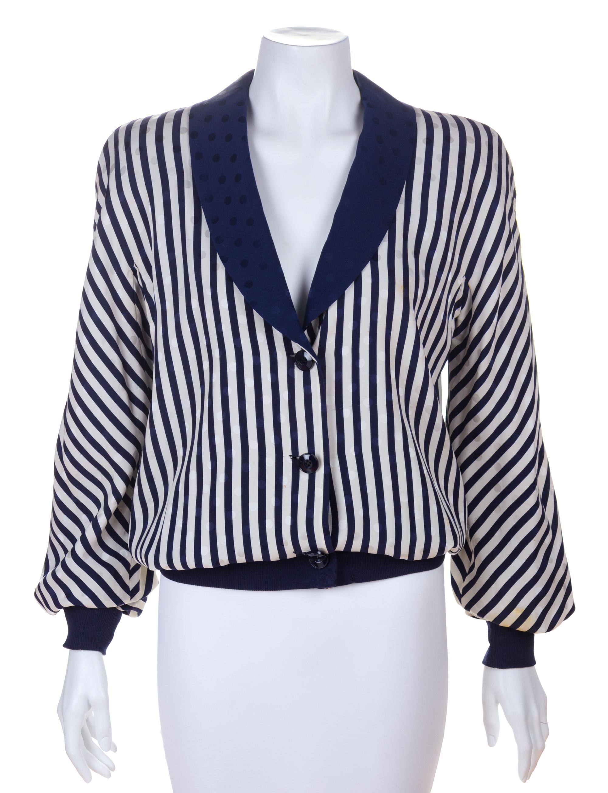 Valentino Navy and White Silk Jacquard Jacket, 1980-90s Size label: 8