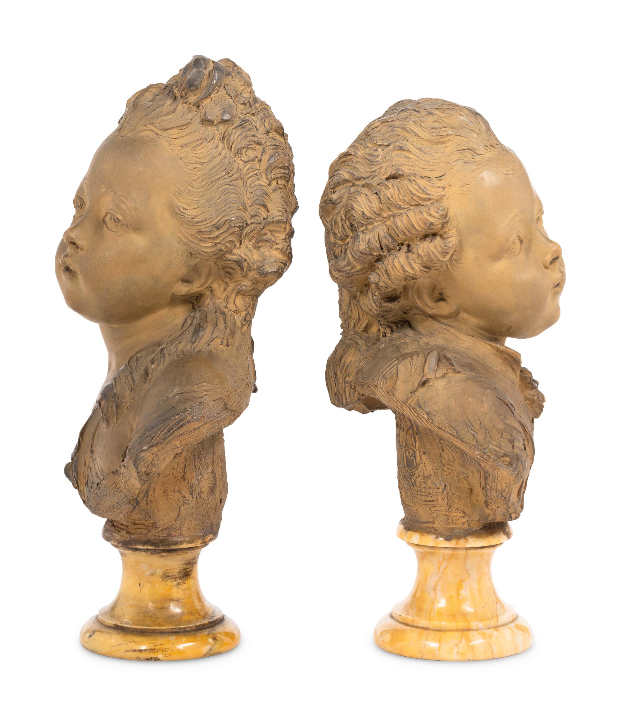 A Pair of Terracotta Portrait Busts of Charles Philippe and Madame Clotilde