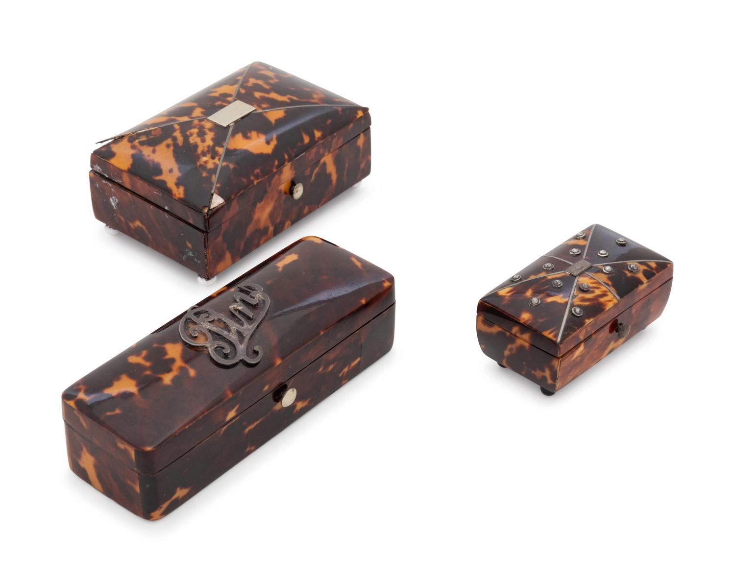 Three English Tortoise Shell Veneered Boxes