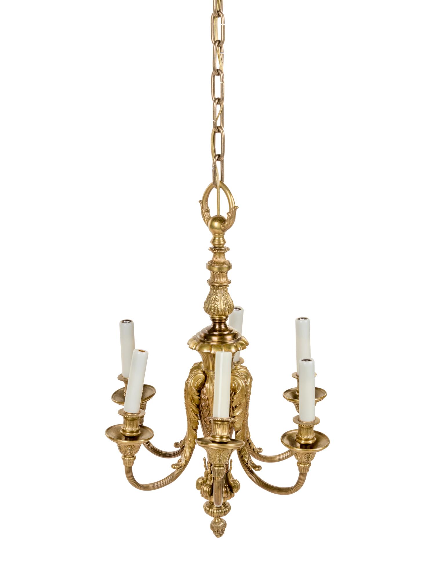 A Continental Brass Six-Light Chandelier