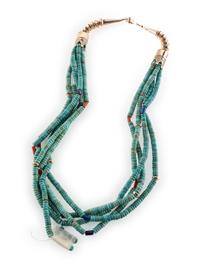 14K Gold Multi-strand Necklace, with Turquoise, Lapis, and Coral