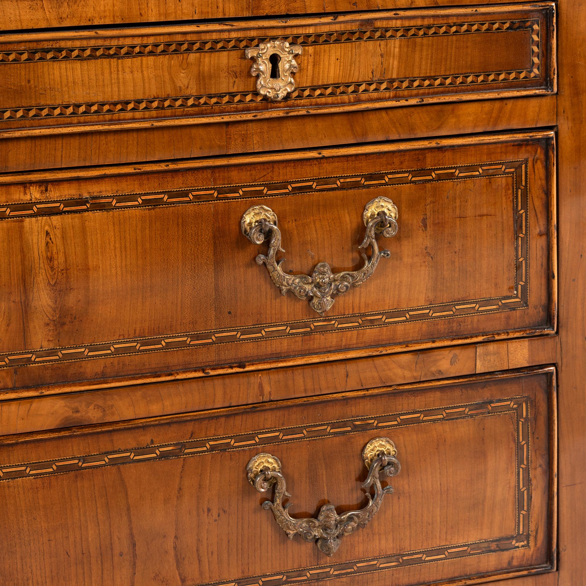 An Italian Neoclassical Fruitwood and Marquetry Commode