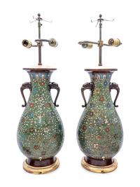 A Pair of Japanese Cloisonné Vases Mounted as Lamps