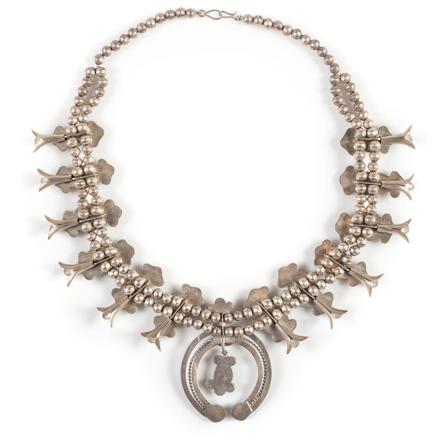 Navajo Silver and Turquoise Squash Blossom Necklace