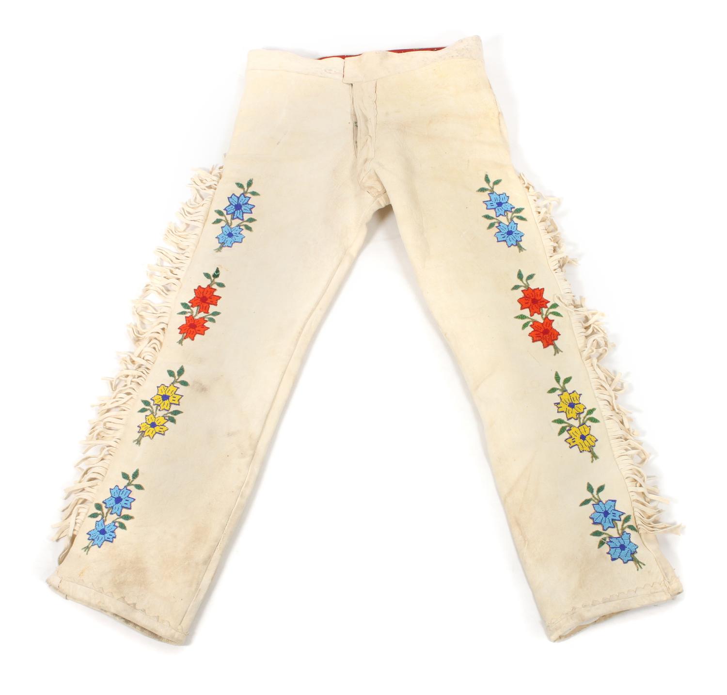 Two Crow Hide and Beaded Outfits Length of one shirt 32 inches. — MID-20TH CENTURY