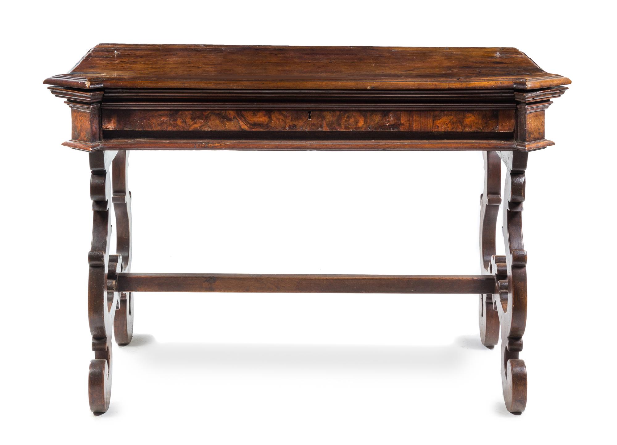 An Italian Baroque Walnut Desk Height 38 x width 56 5/8 x depth 28 1/2 inches. — 17TH CENTURY, THE BASE LATER