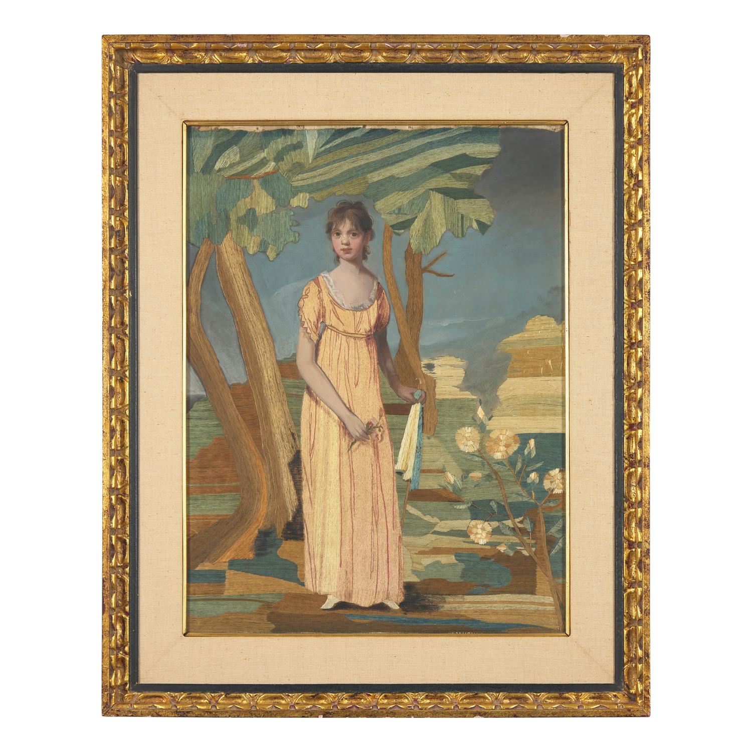An Embroidered Silk Work Picture of a Young Lady