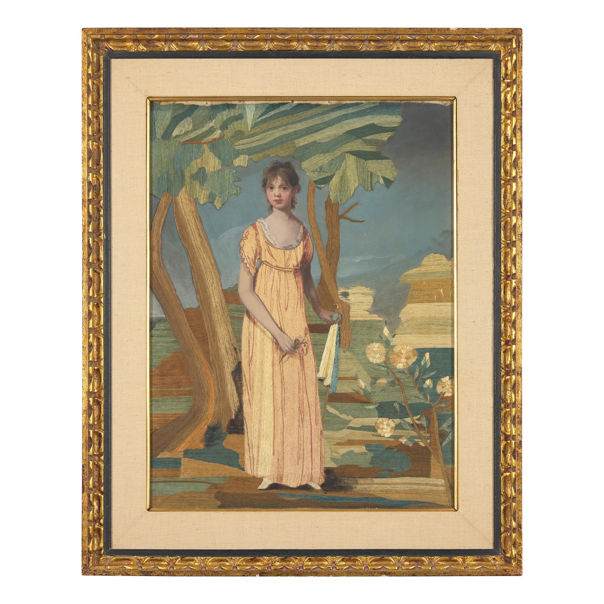 An Embroidered Silk Work Picture of a Young Lady