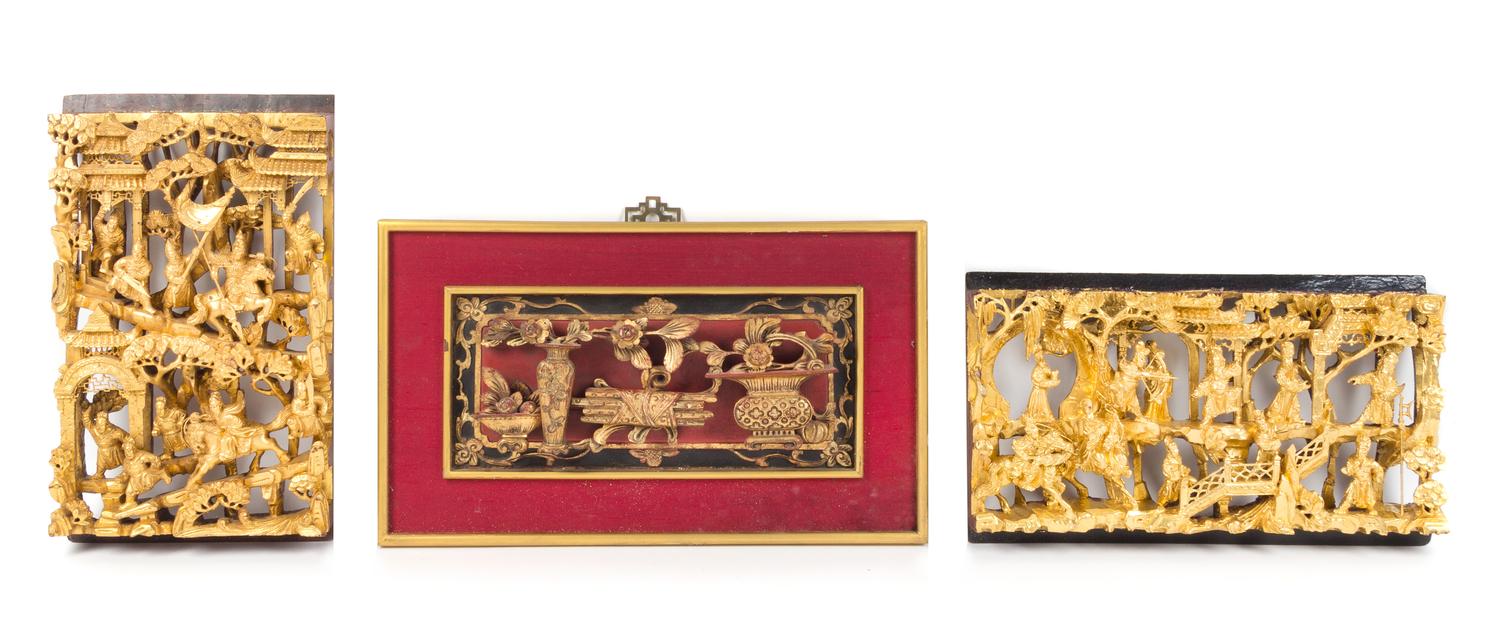 Three Gilt Lacquered Wood Panels