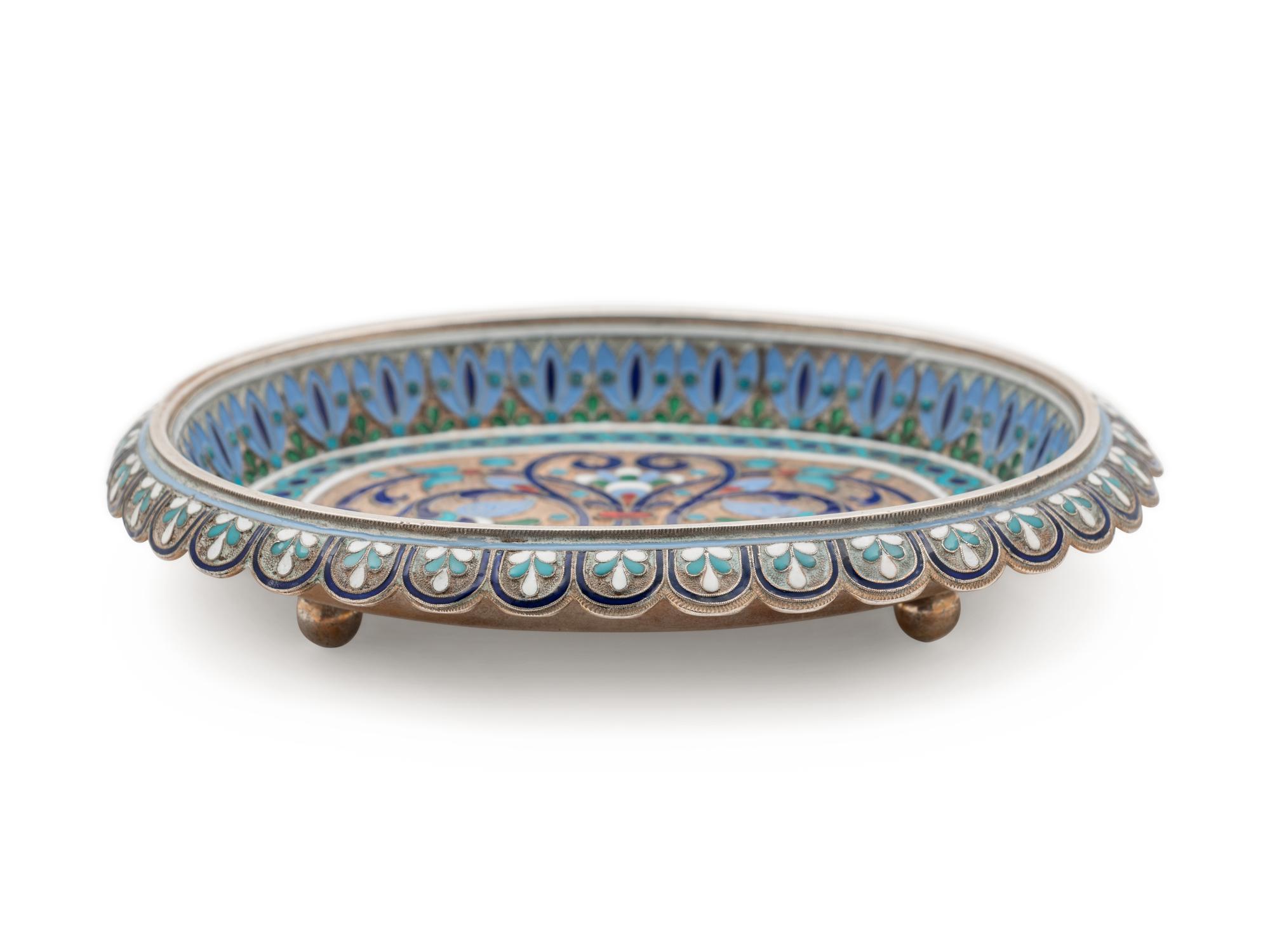 A Russian Silver-Gilt and Enameled Card Tray