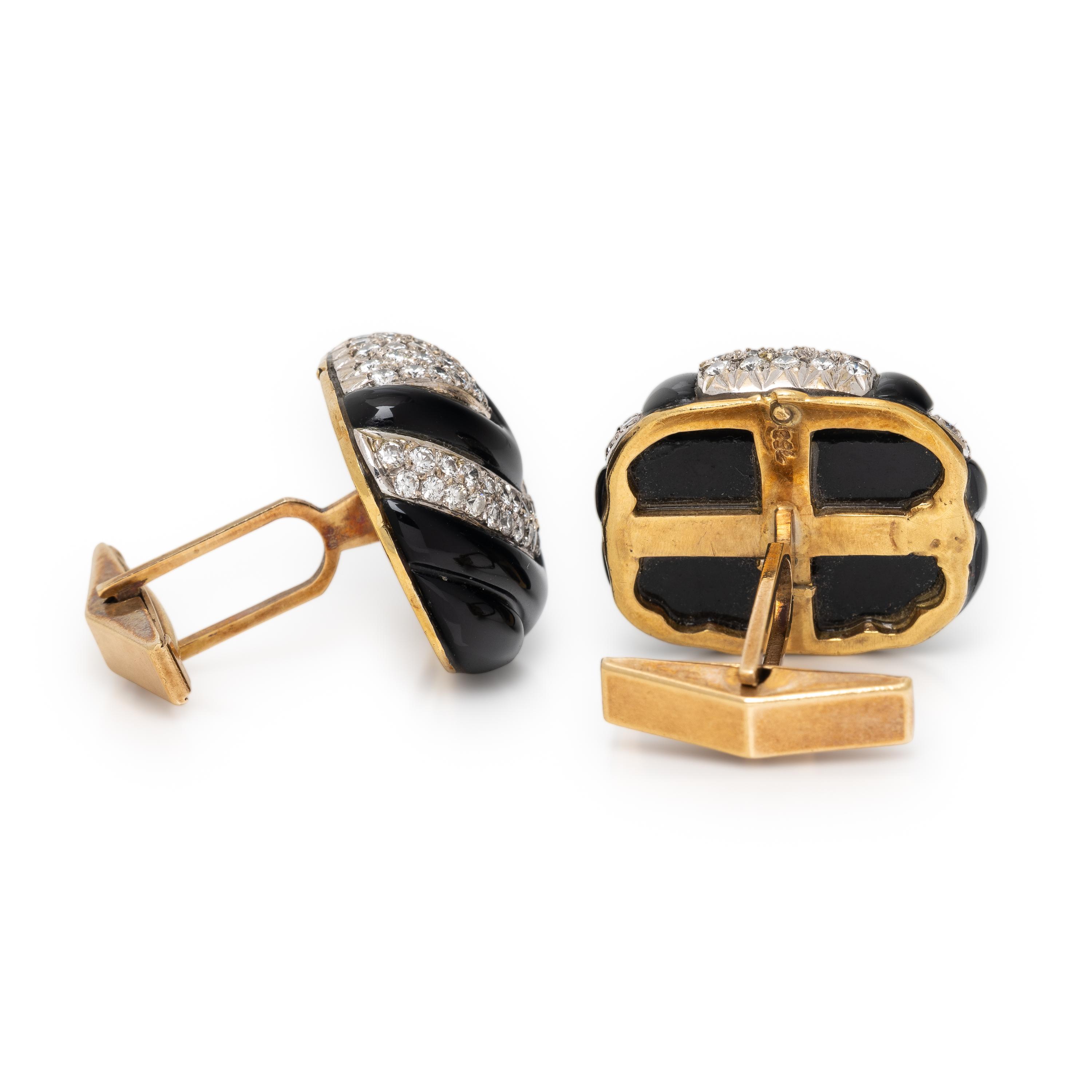 Onyx, Diamond, and Yellow Gold Cufflinks