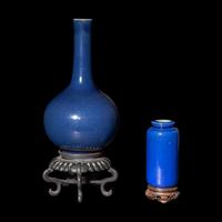 Two Chinese Blue Glazed Porcelain Vases, 19th-20th Century 晚清-民國 霽藍釉瓶兩隻