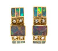 A Pair of 18 Karat Yellow Gold, Opal and Diamond Earrings, David Freeland, Jr., 4.20 dwts.