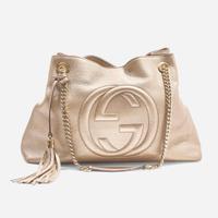 A Gold Gucci Pebbled Calfskin Soho Chain Shoulder Bag Gucci