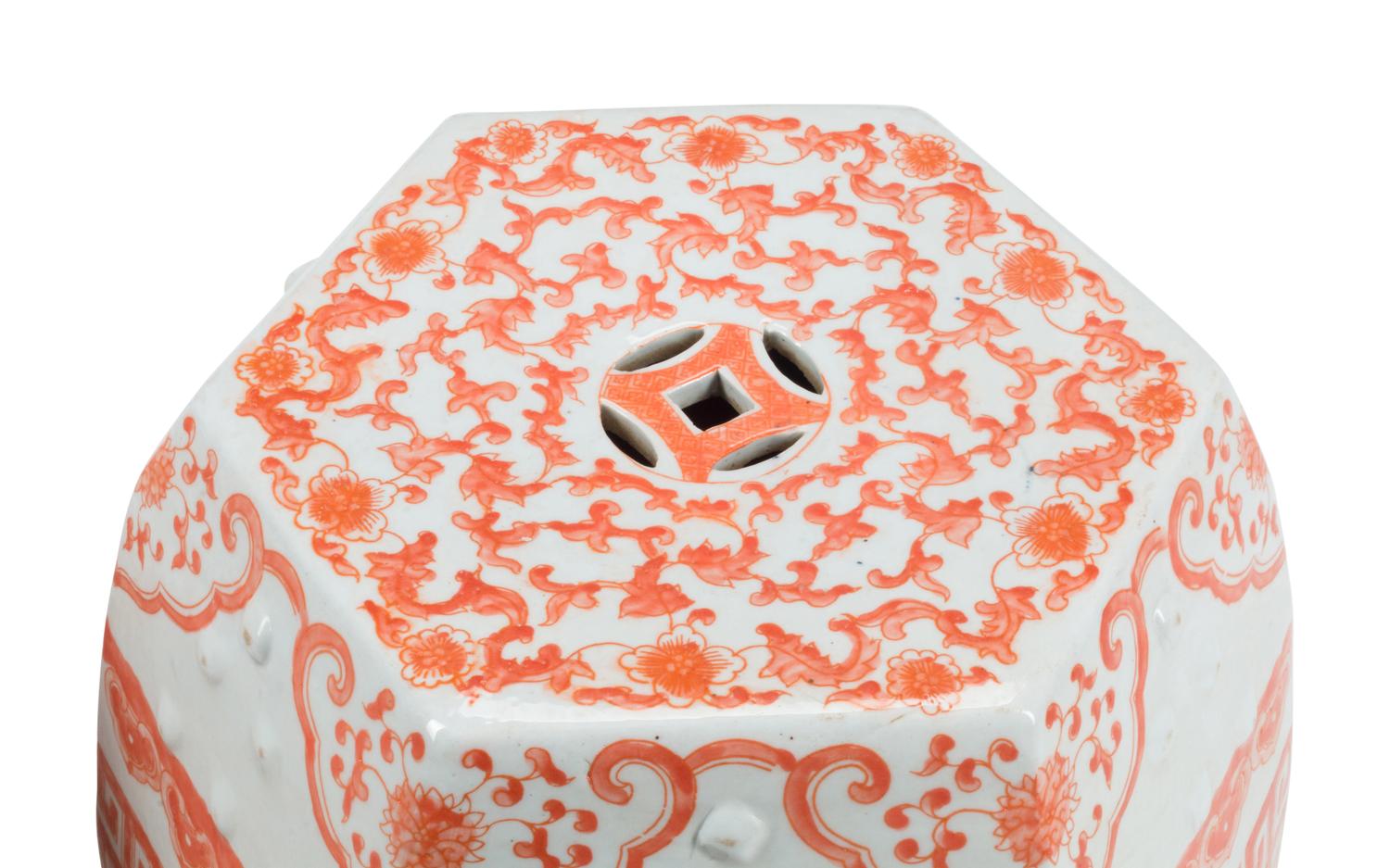 A Pair of Chinese Porcelain Hexagonal Garden Seats