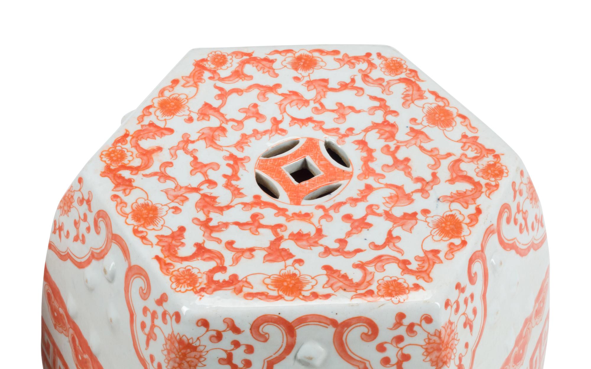 A Pair of Chinese Porcelain Hexagonal Garden Seats