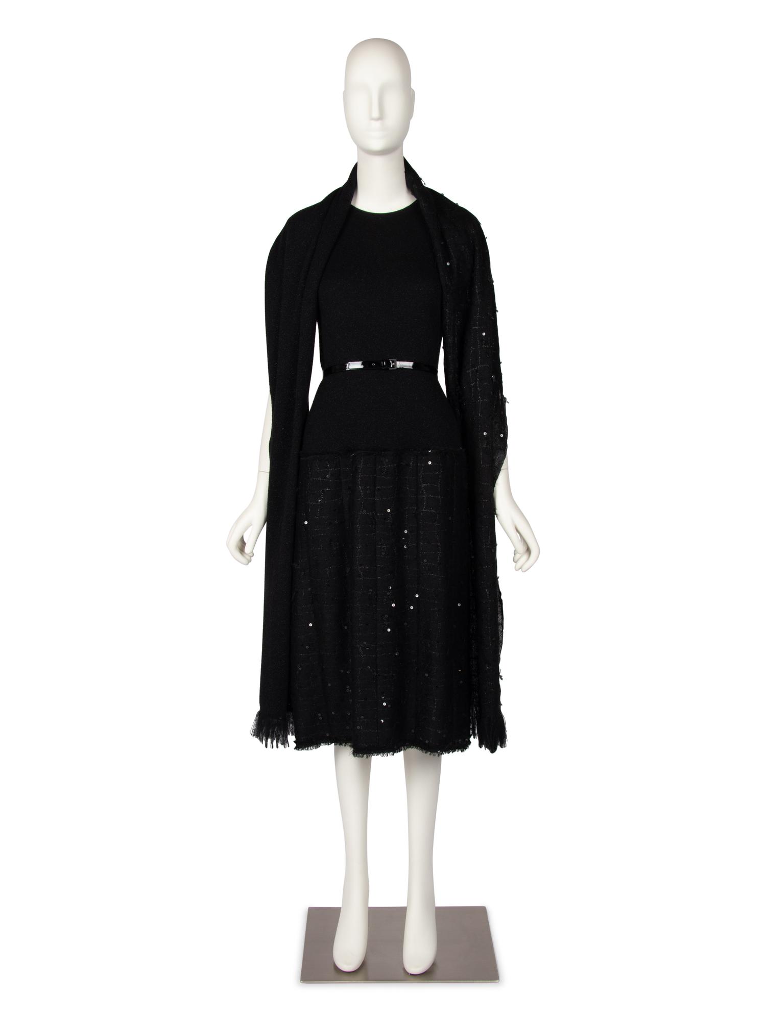 Chanel Black Sequined Dress, Belt, and Scarf, Autumn 2004